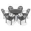 Ensemble de salle à manger rond de 120 cm (47,24 po) pour patio 6 personnes avec trou pour parasol, 6 chaises empilables avec coussins bruns