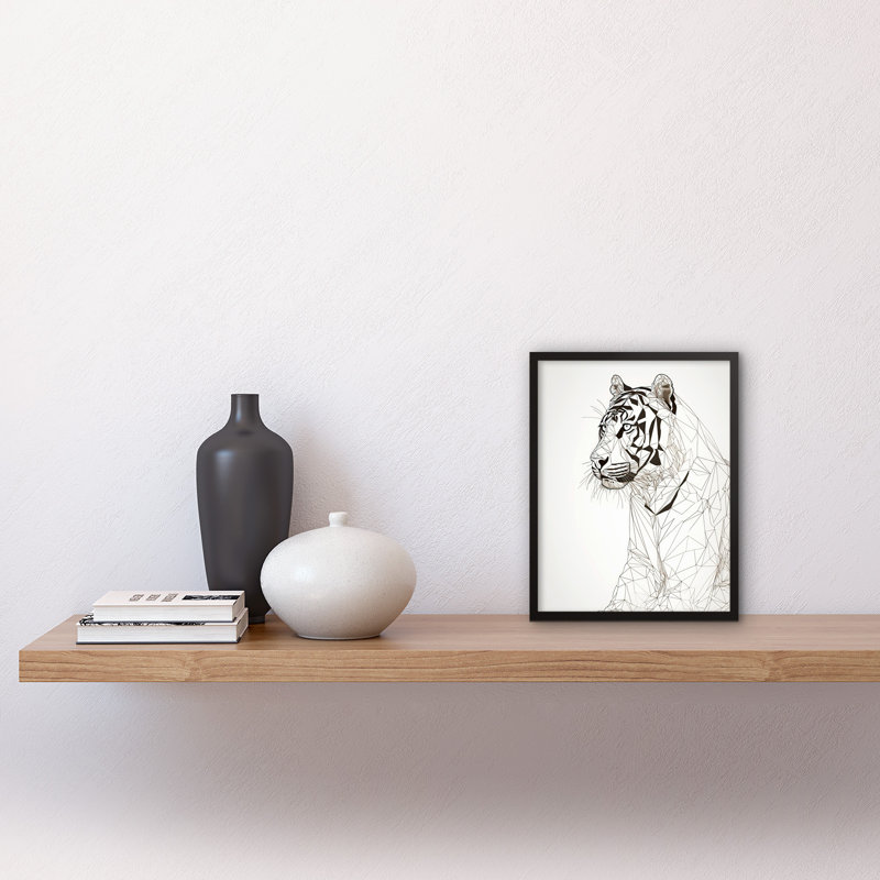 White Tiger Line Polygon Stripes Pattern - Single Picture Frame Print