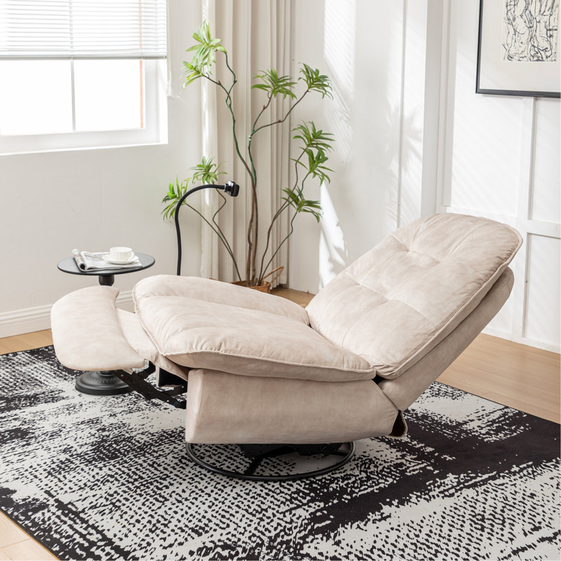 Ivory Recliner, Reclining Lazy Chair, Mobile Phone Holder, Large And Comfortable Reading Chair, Swivel Gliding Rocking Chair, Gold-Stamped Velvet