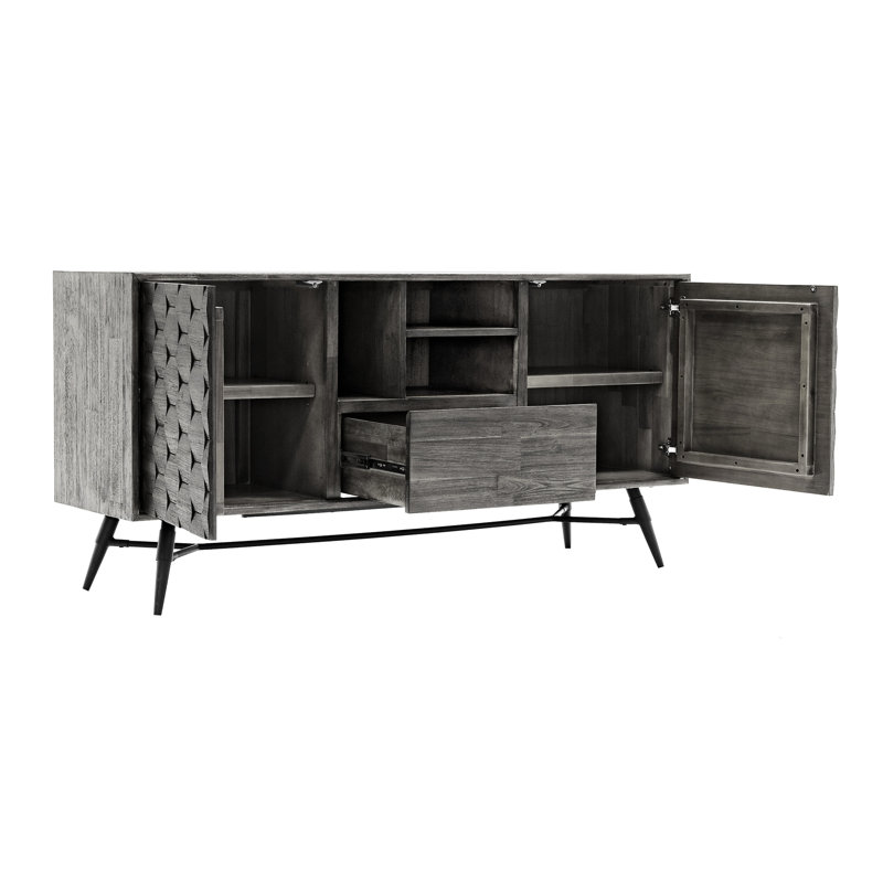 Buffet gris en bois gris, décor 3D en nid d'abeille, servant de vestibule, de média et d'armoire de bureau, méthode d'installation rapide, étapes d'assemblage