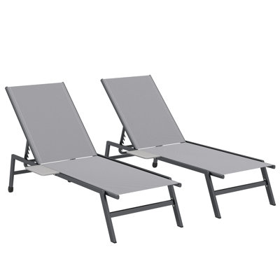 Outsunny Sun Loungers for Garden Set of 2, Side Tray Table 2 Wheels