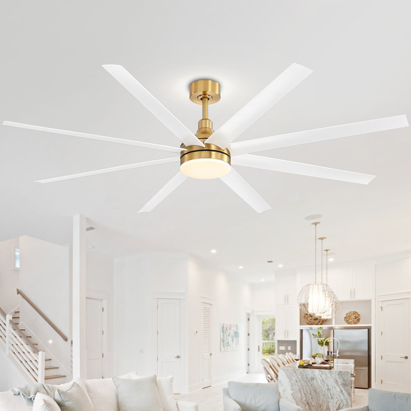 Ventilateur de plafond standard à 8 pales avec télécommande et ensemble d'éclairage Jamii-Leigh inclus, Blanc, 72", Blanc