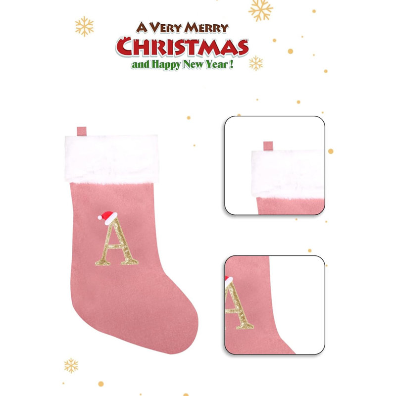 Bas de Noël monogrammés de 20 pouces avec lettres, bas de Noël super doux, bas de grand monogramme, bas de lettre rouge pour les Fêtes de Noël, cadeau de Noël…