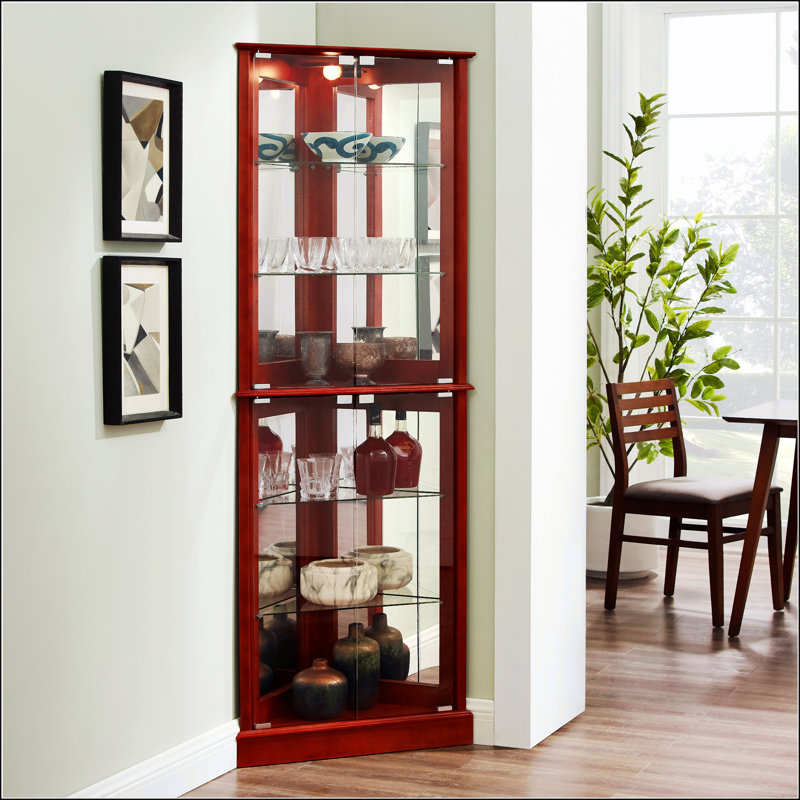 Armoire de coin avec éclairage Curio, Cerisier