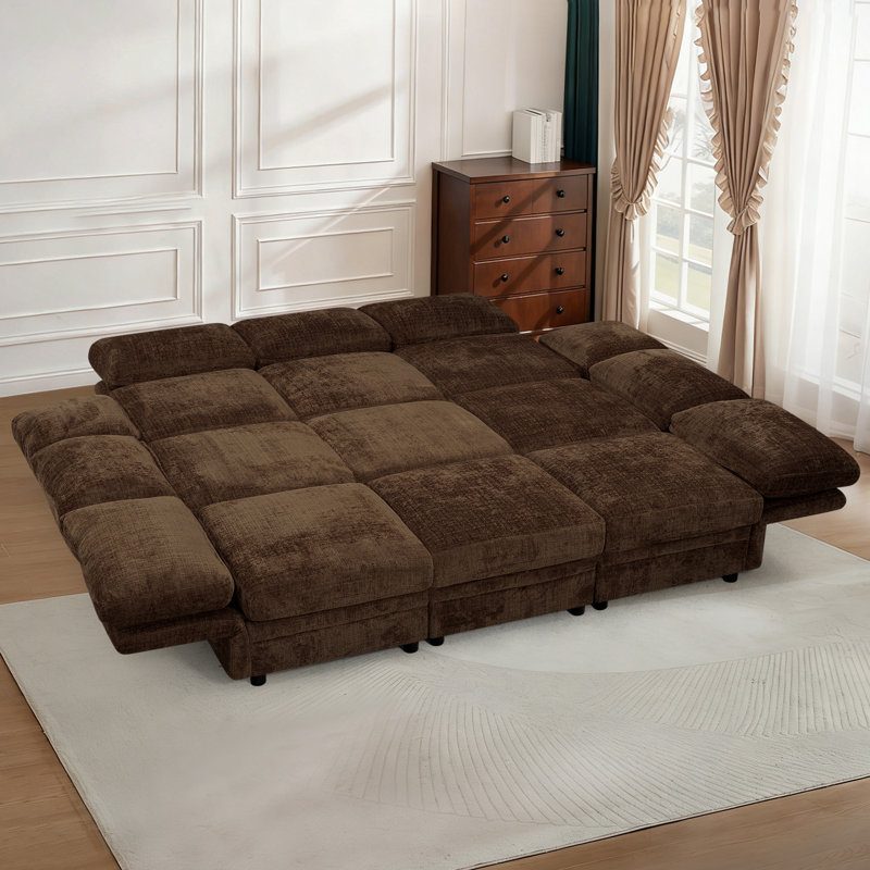 Canapé-lit modulaire 86 po avec 2 repose-pieds mobiles, canapé 9 places en chenille avec sièges de rangement, canapé surdimensionné pour le salon