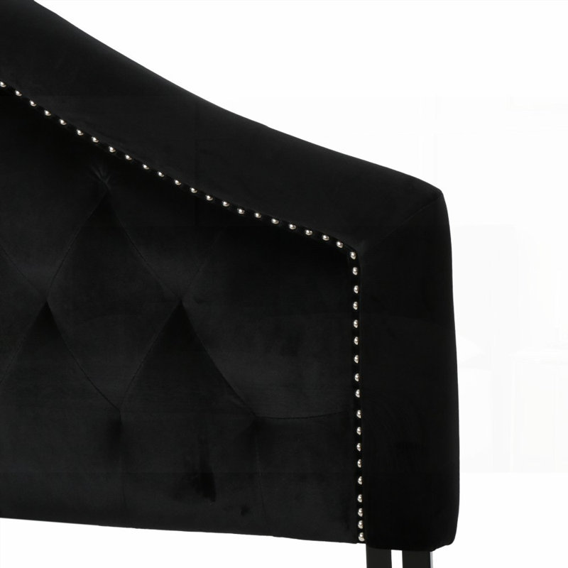 Tête de lit tapissier capitonnée pour lit grand et bois massif Pieds en métal durables, hauteur réglable et garniture cloutée