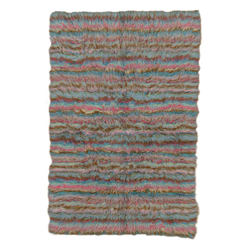 Alamin Flokati Wool Shag Hand Loomed Pastel Multi Stripe Rug