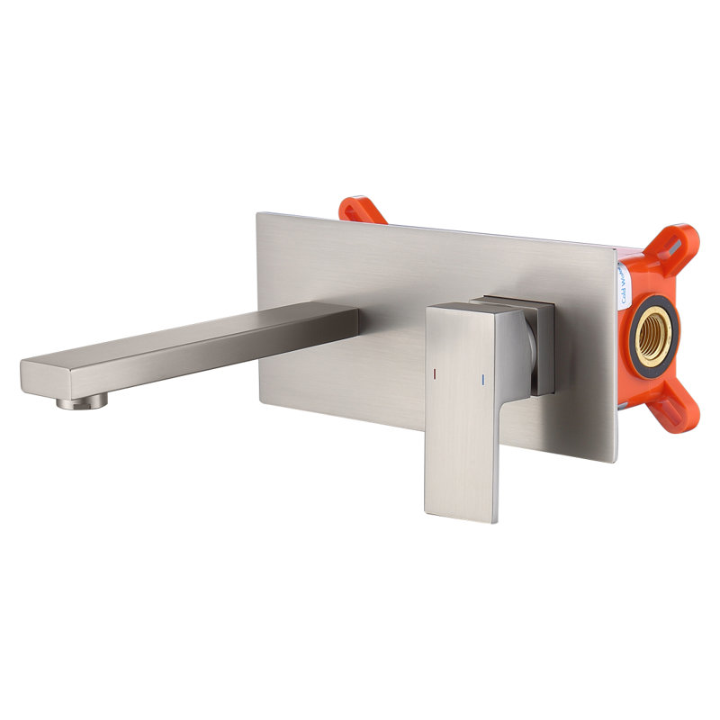 Wall Mount Faucet For Bathroom Sink Or Bathtub, Single Handle2 Holes Brass Rough-In Valve Included, Brushed Nickel