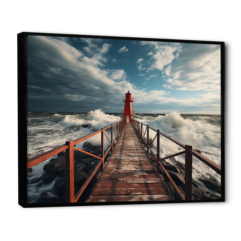 Pier Whispering Waves V - imprimé, 24" H x 32" W, Cadre flottant noir