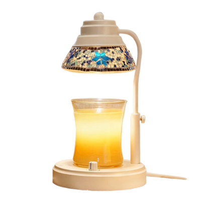 Electric Candle Warmer Lamp With Colorful Diamond Lampshade, Wax Melting Lattern With Timer And Dimmer, Adjustable Height Candle Melting Lamp Home Decor, (White)