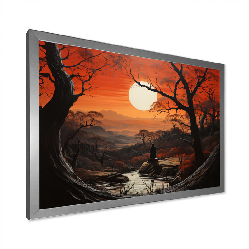 «Asian Art Samurais Solitude V», reproduction, Cadre photo argenté, H 30 po x l 40 po x P 1,5 po
