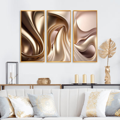 Subtil sophistication en rose exquis et or VII - 3 pièces sur toile