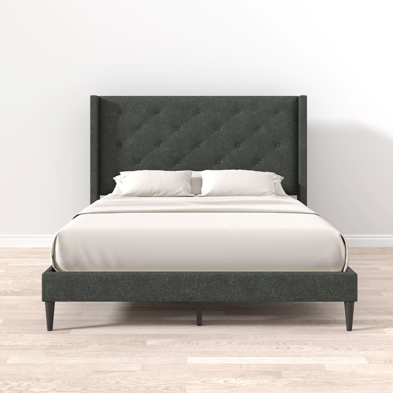Amiliya Upholstered Wingback Bed, Gray, Queen