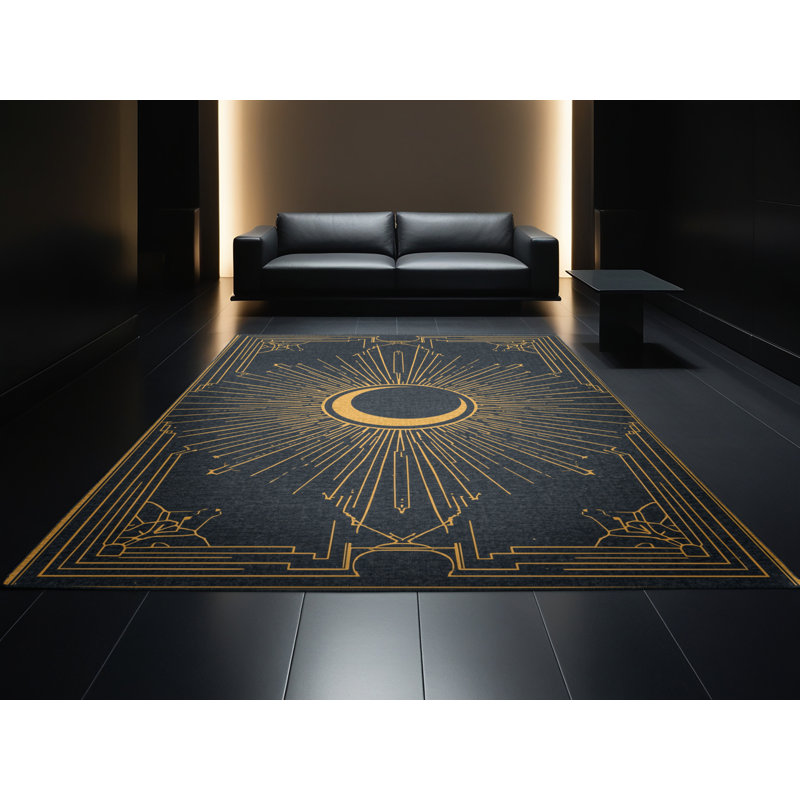 Soft Plush Faulk New Years Modern & Contemporary Abstract Area Rug in Black – Black Binding, 4x6