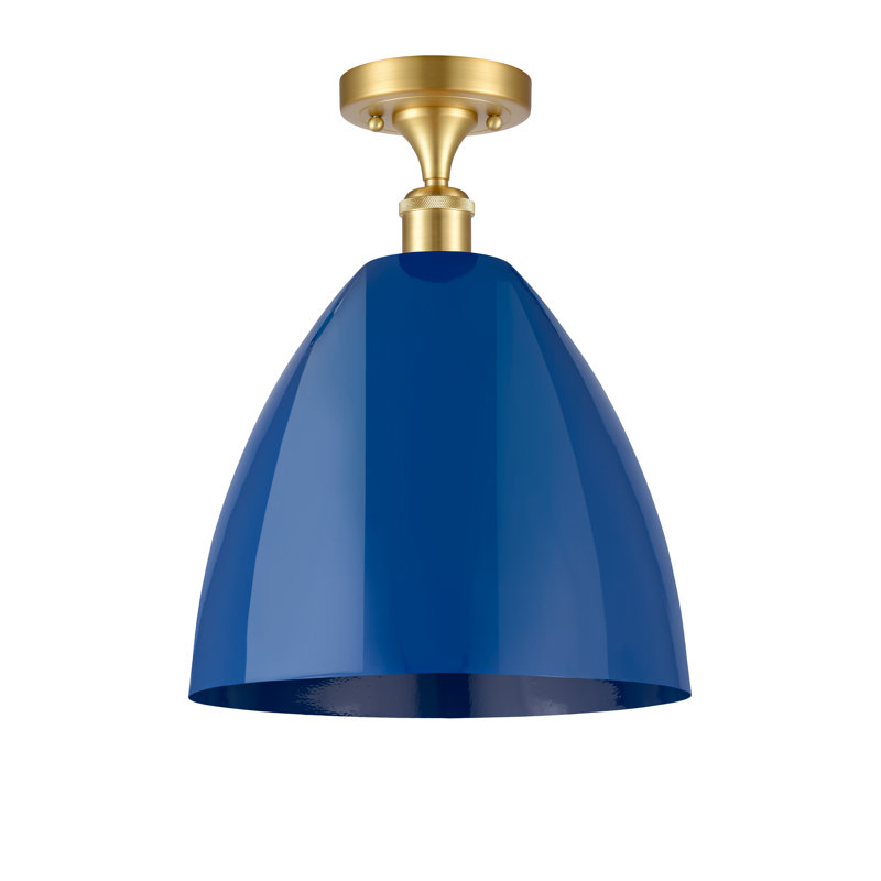 Semi Flush Mount, Blue, Satin Gold