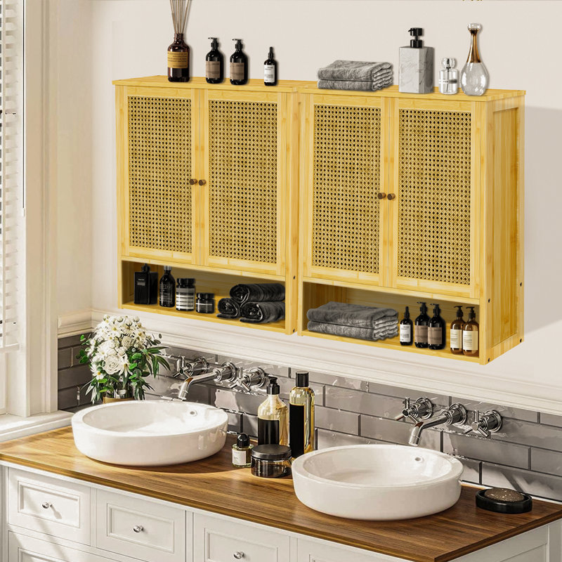 Double Door Bathroom Wall Mounted Medicine Cabinet Kitchen Storage Organization With 3 Shelves