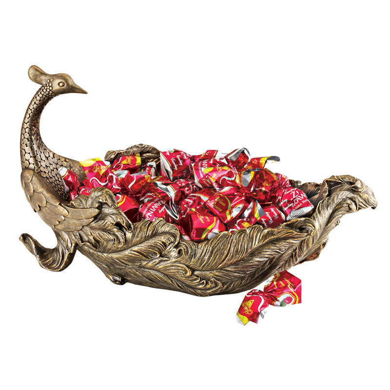 Handcrafted Faux Bronze Resin Peacock Decorative Bowl
