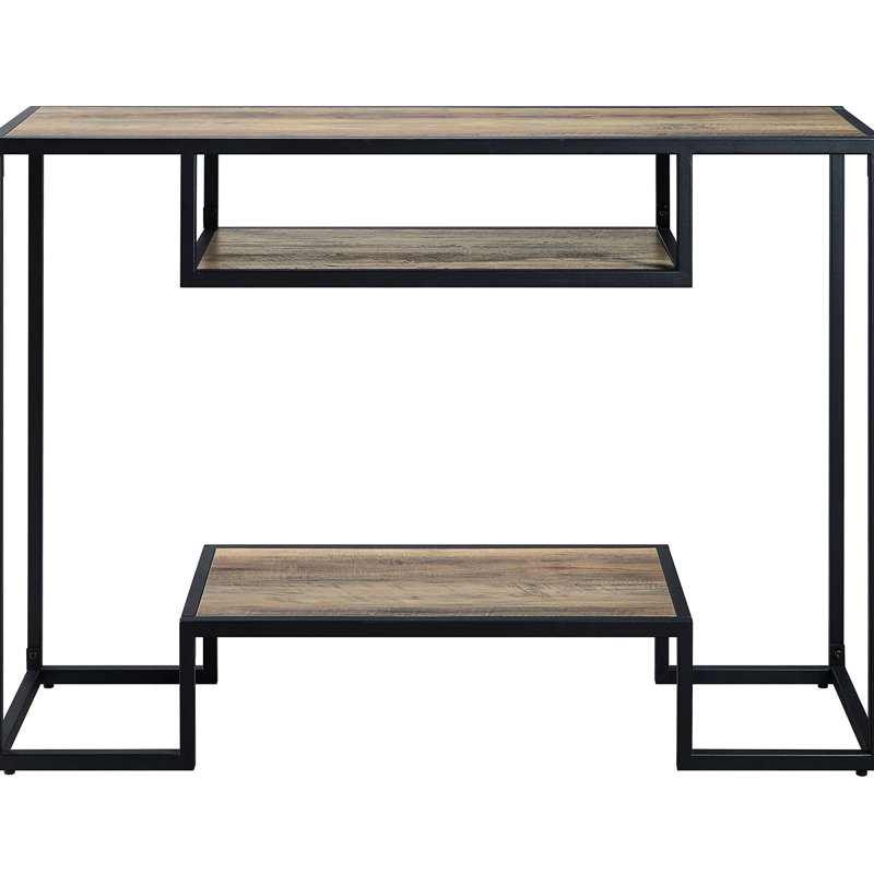 Table rustique en chêne et en noir avec tablettes de rangement - Style industriel moderne pour tablettes