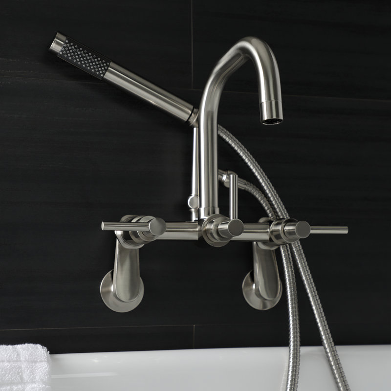 Garniture de robinet de baignoire à pattes à fixation murale à 3 poignées aqua vintage Concord, Nickel brossé, Levier