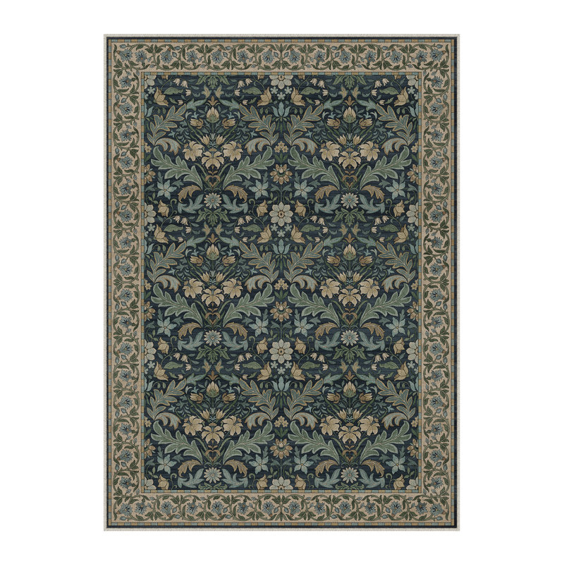 Ellis & Loom Vintage Floral Area Rug Faux Linen Machine Washable for Living Room, Rectangle 3' x 5'