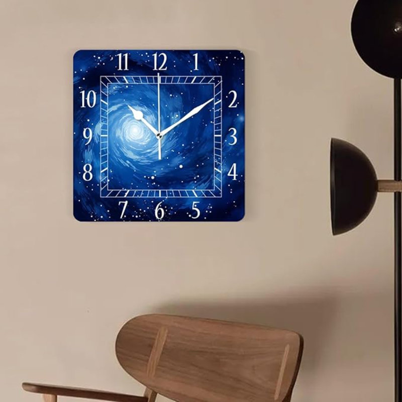 Horloge murale décorative 10 pouces horloges silencieuses carrées pour la maison salon cuisine, rétro galaxie étoiles espace spirales art