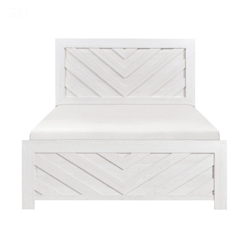 Lit à panneaux contemporain en bois, Blanc, Grand lit