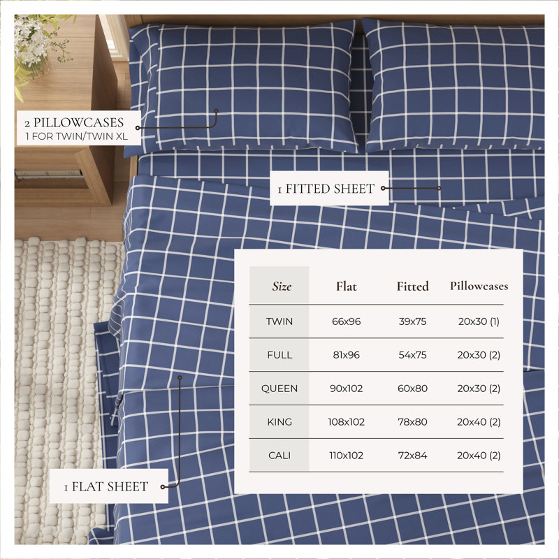 Full Size Navy and White Cotton Flannel Sheet Set