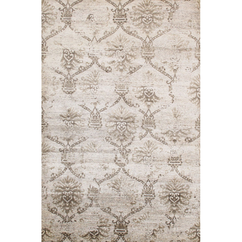 Tapis beige / gris en laine noué à la main Damask