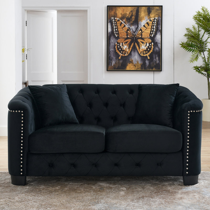 Edmondo, Velours noir, H 30 po x l 59 po x P 31,5 po