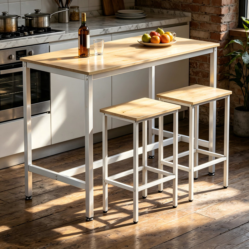 Ensemble de table de bar 3 pièces avec 2 tabourets, table de pub de hauteur 47,2 po et chaises