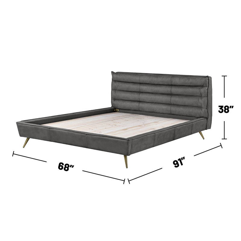 Top Grain Leather Queen Bed, Gray