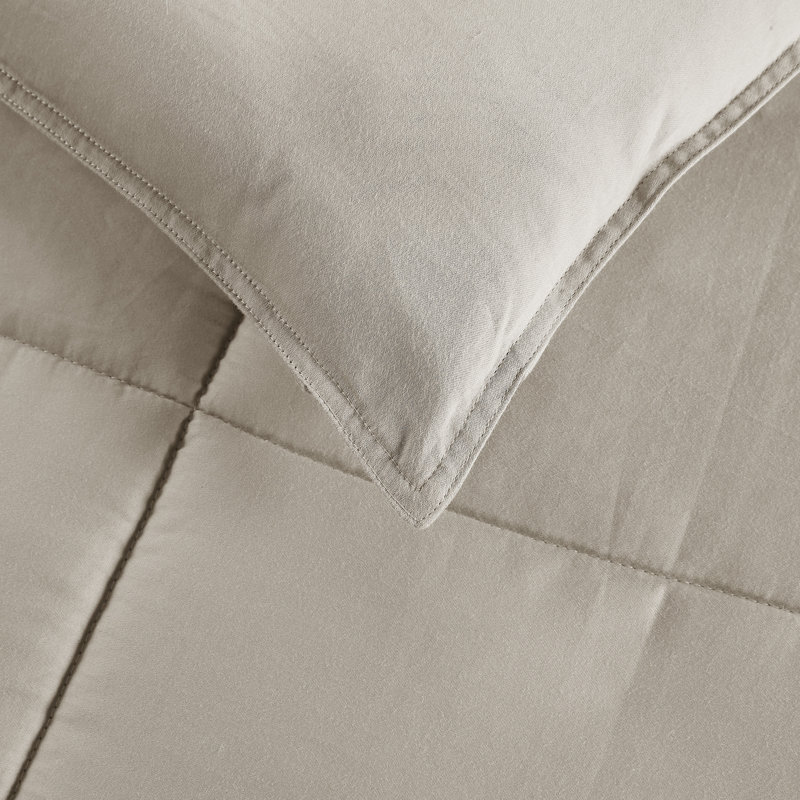 Twin Beige Cotton Sateen Down Alternative Comforter
