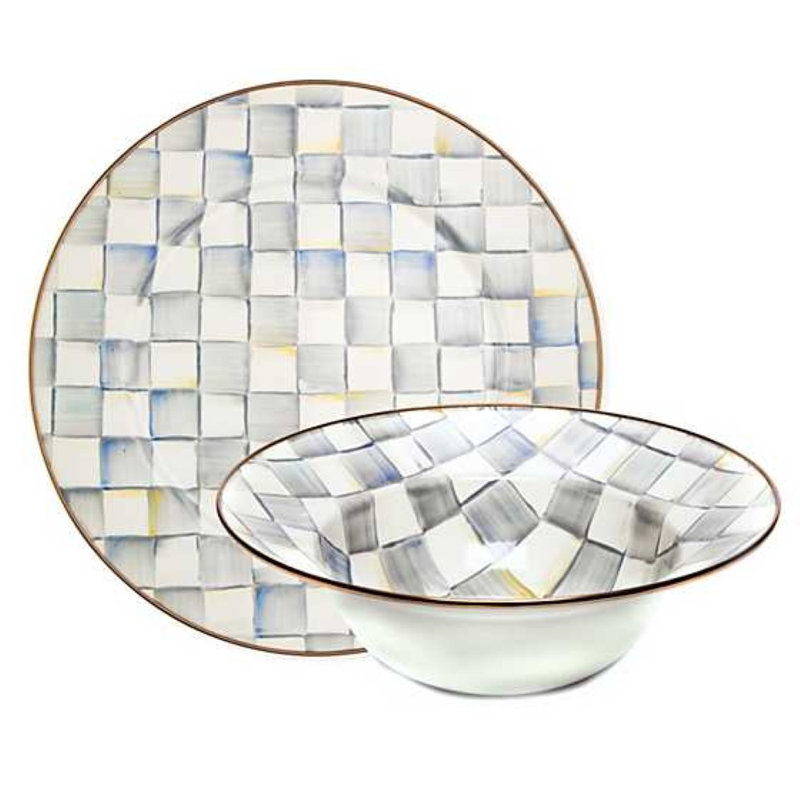 Sterling Check Salad Serving Set, White/Gray