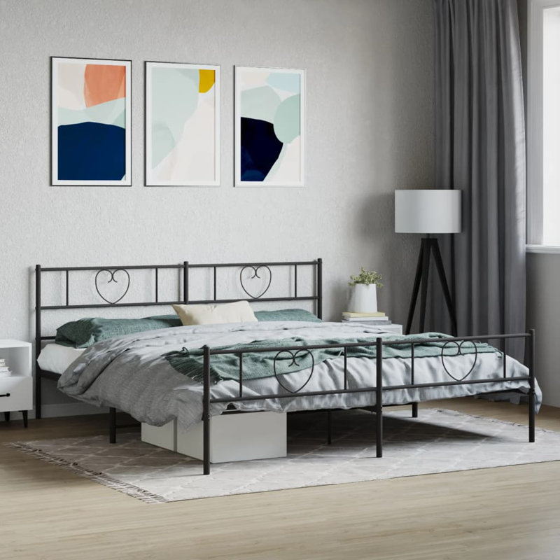 Structure de lit en métal Quesean, acier robuste, sans matelas, 76" x 79.9"