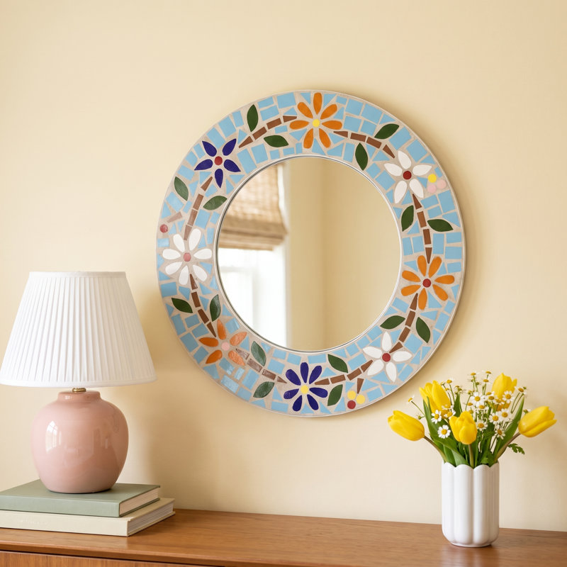 ROUND MOSAIC TILE FRAMED MIRROR