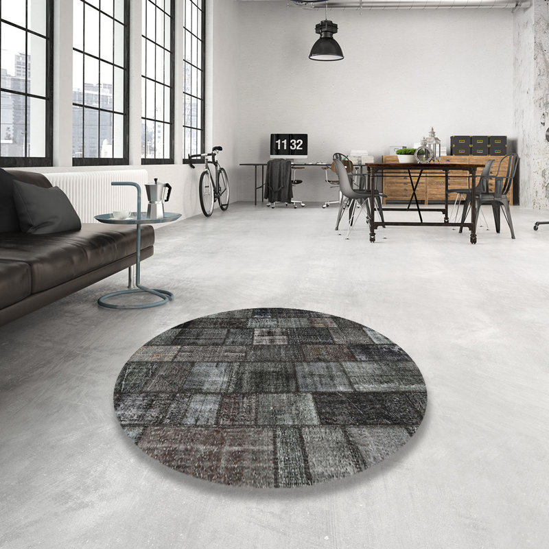 Tapis de zone noire contemporaine, Rond 6 pi