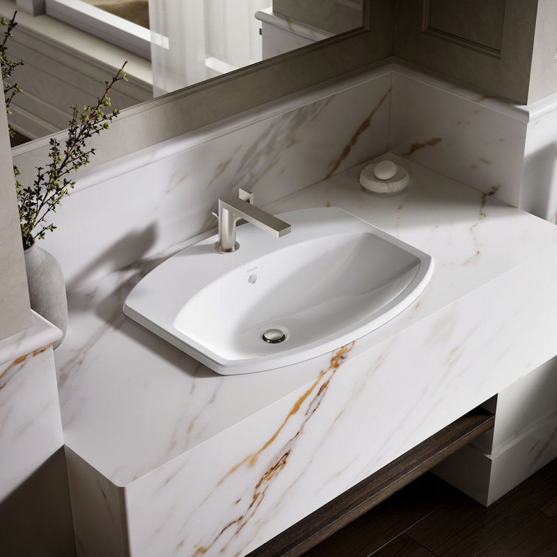 Cimarron Vitreous China Rectangular Drop-In Bathroom Sink with Overflow, White, Single Hole