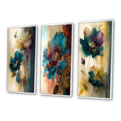 «Blossoming Wildflowers Delicate Retro Watercolor», 3 pièces sur toile