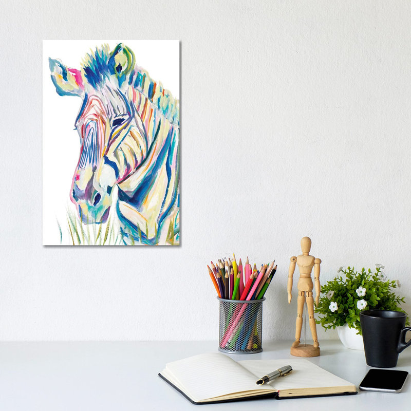 Colorful Zebra by Andy Beauchamp - Wrapped Canvas Painting, 20.32 cm H x 30.48 cm W