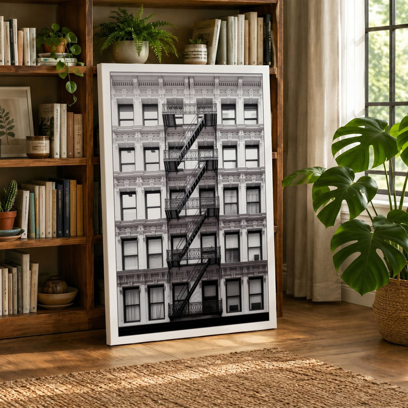 Urban Fire Escape Industrial - Wrapped Canvas, 30x20 - 76.2 x 50.8 cm, Taupe Border