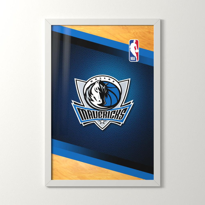 Art mural de Dallas Mavericks, H 48 po x l 32 po, Acrylique encadré, Blanc