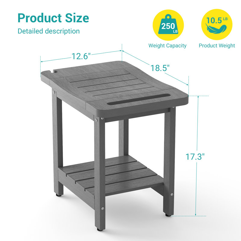 Banc de douche à 2 niveaux avec support de pomme de douche et siège de rangement incurvé pour pieds de rasage, tabouret de bain, spa, intérieur ou extérieur