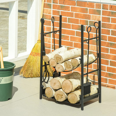 Rangement intérieur / extérieur pour le bois de chauffage avec outils polyvalents - 2, noir 2 couches