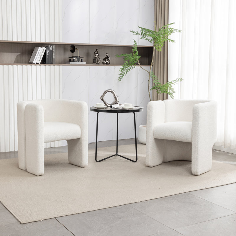 Jaimyn Upholstered Barrel Chair, White Teddy