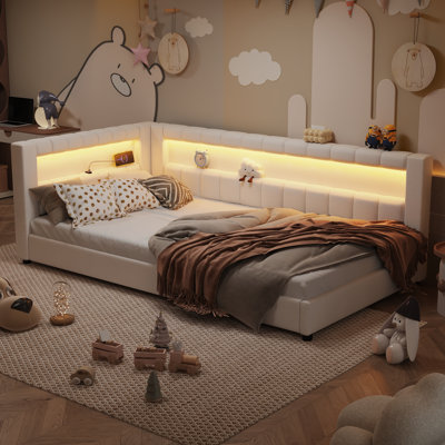 Upholstered Platform Bed with USB Charging and Color-Changing LED Lighting