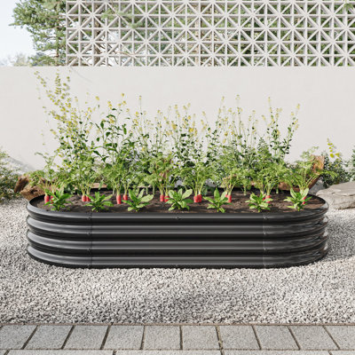 Grand jardin surélevé ovale en métal argenté pour plantes, légumes et fleurs, pot de fleurs d'extérieur résistant aux intempéries avec revêtement antirouille