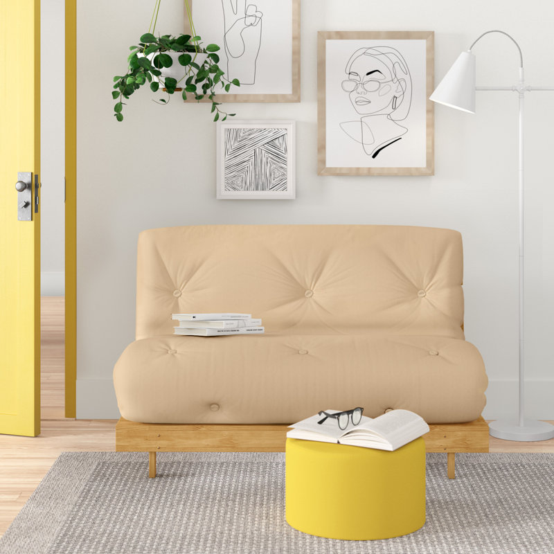 Arlete Upholstered Futon And Mattress, Natural, 76cm H x 120cm W x 78cm D