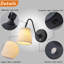 Applique murale à pile 1 lumière W6 de style Mid-Century noir à pile avec abat-jour en tissu beige à intensité variable et à intensité variable rechargeable