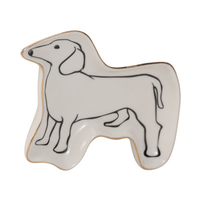 Dog and Cat Trinket Tray With Gold Detail, White and Black