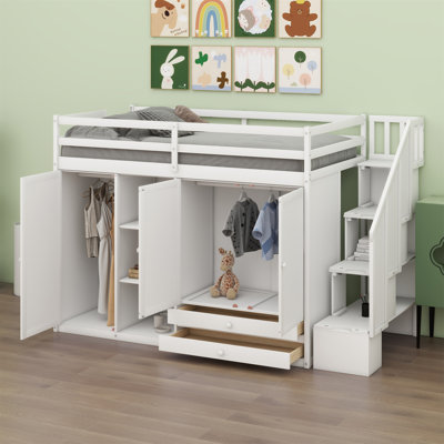 Loft Bed With Shelves, Wardrobes And Drawers